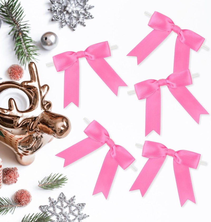 Meseey 50 Pcs 3 Inches Twist Tie Satin Ribbon Bows Hot Pink Pretied Premade Craft Bows for Treat Bags Gift Wrapping Basket Wedding Baby Shower Brithday Christmas Party (3", Hot Pink) - Image 3